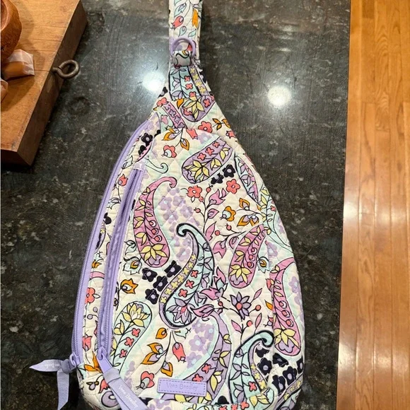 Vera Bradley Navy Sling Backpack with Pink Floral Paisley Vera Bradley Essential Sling Backpack / Purse Kauai Floral  main image 3